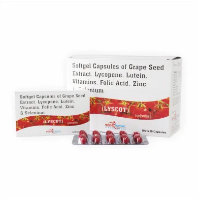 Grape Seed Extract25 MGlycopene 6%u.s.p.2 MGlutein 8%u.s.p.3 Vitamin A Concentrate Oil I.p.5000 I.u. MG (As Palmitate ) Vitamin B1i.p.5 MG Vitamin B2i.p.5 MG Vitamin (LYSCOT)